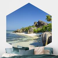 Klebefieber Hexagon Fototapete selbstklebend Traumstrand Seychellen