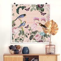 Bilderwelten Poster Vintage Collage - Rosen und Vögel