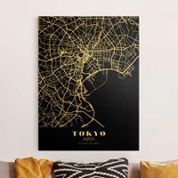 Bilderwelten Leinwandbild Gold Stadtplan Tokyo - Klassik Schwarz