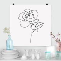 Klebefieber Poster Line Art Rose Schwarz Weiß