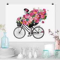 Klebefieber Poster Illustration Frau auf Fahrrad Collage bunte Blumen