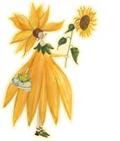 Wall-Art Wandfolie Gele zonnebloemen fee meisje (1 stuk)