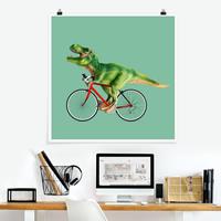 Klebefieber Poster Dinosaurier mit Fahrrad