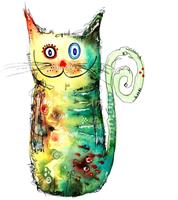 Wall-Art Wandfolie Veelkleurige kat - Crazy Cat (1 stuk)