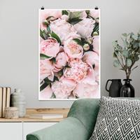 Klebefieber Poster Rosa Pfingstrosen mit Blättern