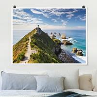 Klebefieber Poster Nugget Point Leuchtturm und Meer Neuseeland