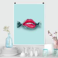 Klebefieber Poster Kunstdruck Bonbon mit Lippen