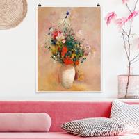 Klebefieber Poster Kunstdruck Odilon Redon - Vase mit Blumen (rosenfarbener Hintergrund)