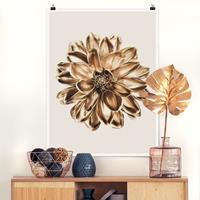 Klebefieber Poster Fotografie Dahlie Blume Gold Metallic