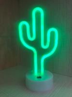 Groenovatie LED Neon Tafellamp Cactus, Op Batterijen en USB, 13x10x27cm, Groen
