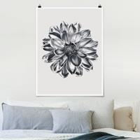 Klebefieber Poster Fotografie Dahlie Blume Silber Metallic