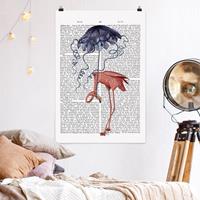 Bilderwelten Poster Spruch - Hochformat Tierlektüre - Flamingo mit Regenschirm