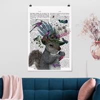 Bilderwelten Poster Spruch - Hochformat Vogelfänger - Eichhörnchen mit Eicheln