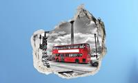 Conni Oberkircher´s Wandfolie 3 D sticker beton Red Bus - rode bus Stad, Londen, Engeland, dubbeldekker