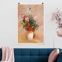 Klebefieber Poster Kunstdruck Odilon Redon - Vase mit Blumen (rosenfarbener Hintergrund)