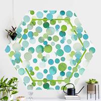 Bilderwelten Hexagon Mustertapete selbstklebend Aquarellpunkte Konfetti in Blaugrün