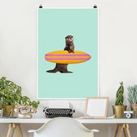 Klebefieber Poster Kunstdruck Otter mit Surfbrett