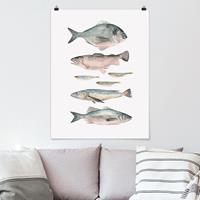 Bilderwelten Poster Küche - Hochformat Sieben Fische in Aquarell II