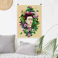 Klebefieber Poster Blumen Frida Kahlo - Frida, Äffchen und Papagei