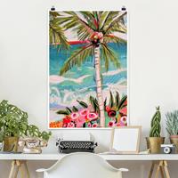 Klebefieber Poster Natur & Landschaft Palme mit pinken Blumen II