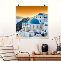 Bilderwelten Poster Architektur & Skyline - Quadrat Sonnenuntergang über Santorin
