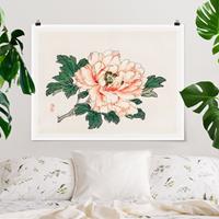 Klebefieber Poster Asiatische Vintage Zeichnung Rosa Chrysantheme