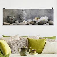 Klebefieber Poster Zen Buddha mit weißen Orchideen