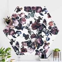 Bilderwelten Hexagon Mustertapete selbstklebend Altmeisterliche Blüten mit Tulpen und Rosen auf Weiß