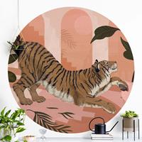 Bilderwelten Runde Fototapete selbstklebend Illustration Tiger in Pastell Rosa Malerei