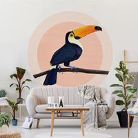 Bilderwelten Runde Fototapete selbstklebend Illustration Vogel Tukan Malerei Pastell