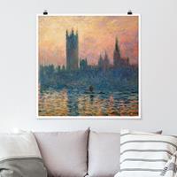 Bilderwelten Poster Kunstdruck - Quadrat Claude Monet - London Sonnenuntergang