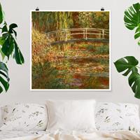 Bilderwelten Poster Natur & Landschaft - Quadrat Claude Monet - Seerosenteich und japanische Brücke (Harmonie in rosa)