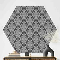 Bilderwelten Hexagon Mustertapete selbstklebend Aquarell Barock Muster vor Dunkelgrau