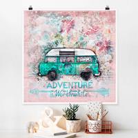 Klebefieber Poster Bulli Adventure Collage Pastell