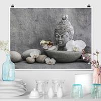 Klebefieber Poster Zen Buddha, Orchideen und Steine