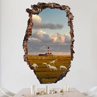 Klebefieber 3D Wandtattoo Nordsee Leuchtturm mit Schafsherde