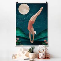 Klebefieber Poster Illustration Badende Frau Mond Malerei