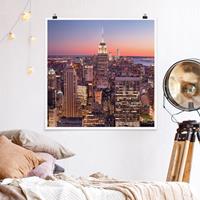 Bilderwelten Poster Architektur & Skyline - Quadrat Sonnenuntergang Manhattan New York City