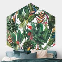 Bilderwelten Hexagon Mustertapete selbstklebend Bunter tropischer Regenwald Muster