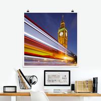 Bilderwelten Poster Architektur & Skyline - Quadrat Verkehr In London am Big Ben bei Nacht