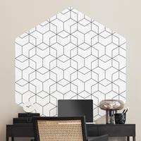 Bilderwelten Hexagon Mustertapete selbstklebend Dreidimensionale Würfel Linienmuster