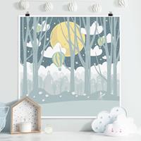 Klebefieber Poster Mond mit Bäumen und Häusern