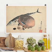 Klebefieber Poster Katsushika Hokusai - Makrele und Seemuscheln
