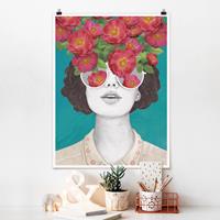 Klebefieber Poster Illustration Portrait Frau Collage mit Blumen Brille
