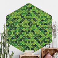 Bilderwelten Hexagon Mustertapete selbstklebend Marokkanisches Aquarell Muster Grün