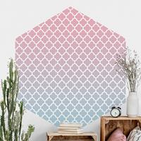 Bilderwelten Hexagon Mustertapete selbstklebend Marokkanisches Muster mit Verlauf in Rosa Blau