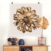 Klebefieber Poster Fotografie Dahlie Blume Gold Metallic