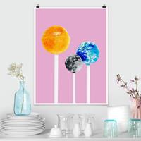 Klebefieber Poster Kunstdruck Lollipops mit Planeten