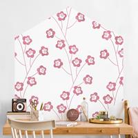 Bilderwelten Hexagon Mustertapete selbstklebend Natürliches Muster zarte Blumen in Rosa