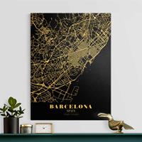 Bilderwelten Leinwandbild Gold Stadtplan Barcelona - Klassik Schwarz